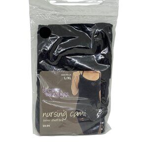 NEW Secret Treasures Nursing Camisole L/XL Black Built-in Shelf Bra Support Soft